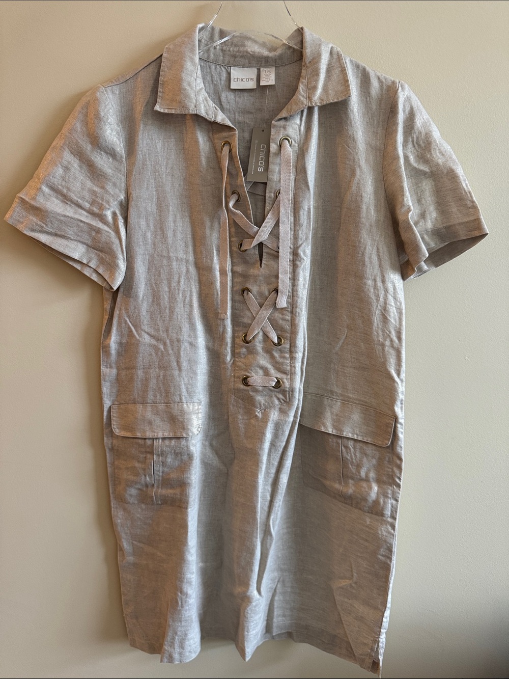 Chico's Neutral Linen Dress in Light Taupe